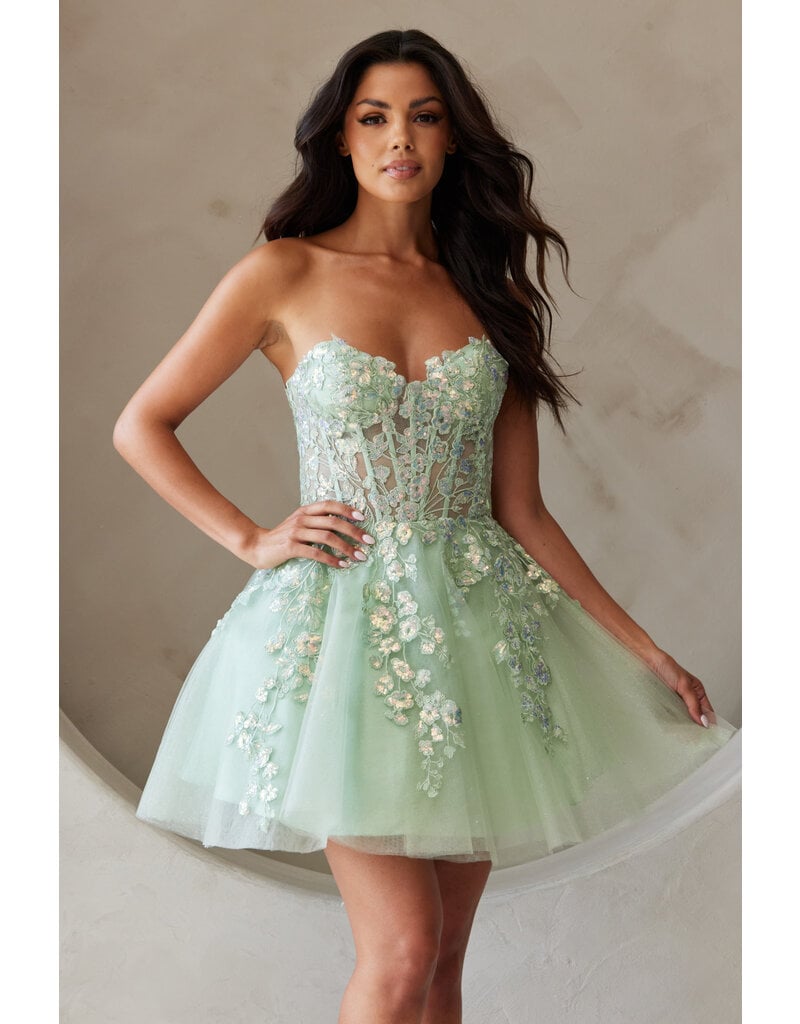 AMELIA COUTURE Strapless lace corset bodice short tulle skirt 0109024
