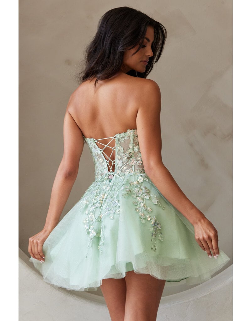 AMELIA COUTURE Strapless lace corset bodice short tulle skirt 0109024