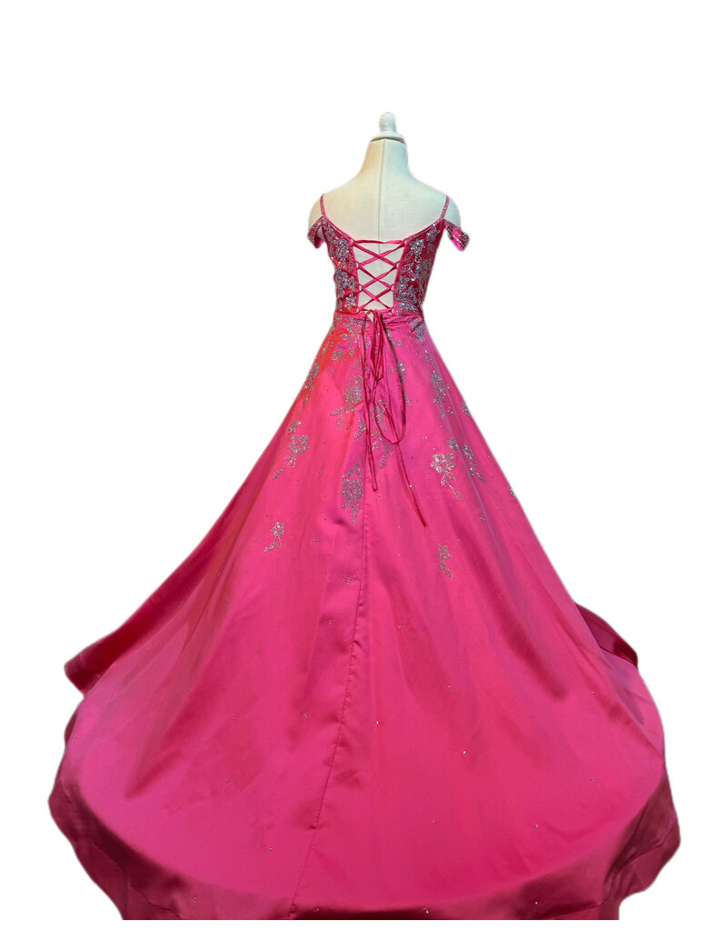 Spaghetti strap flower beaded a-line gown 020393