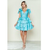 TAFFETA, MULTI RUFFLES, BOW SLVS 9742