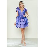 TAFFETA, MULTI RUFFLES, BOW SLVS 9742