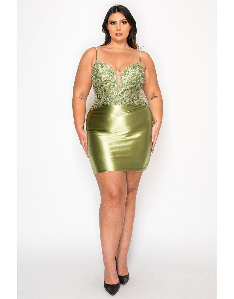 FITTED, SATING, EMBRD BODICE W1176