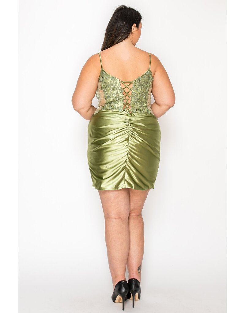 FITTED, SATING, EMBRD BODICE W1176