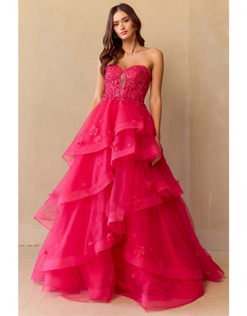 AMELIA COUTURE Strapless beaded lace ruffle ballgown 4900