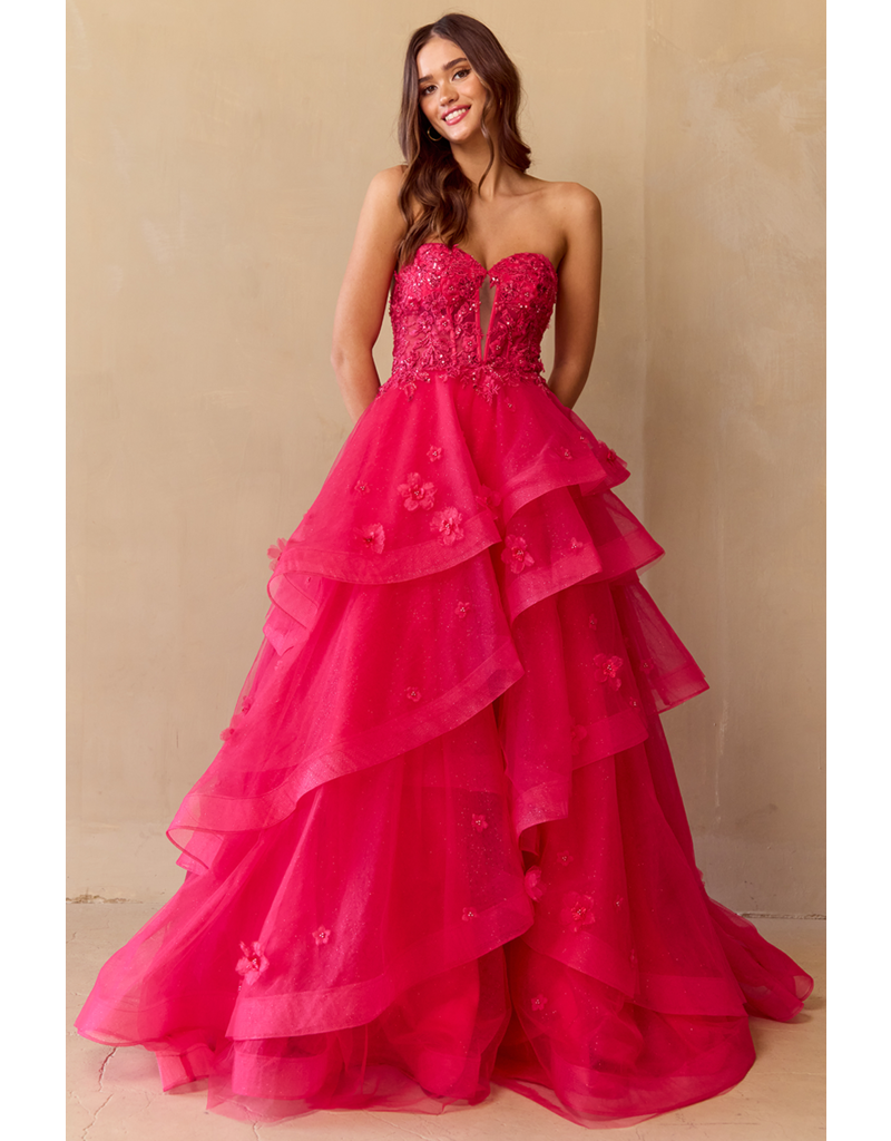 AMELIA COUTURE Strapless beaded lace ruffle ballgown 4900