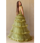 AMELIA COUTURE BEADED CORSET TOP, RUFFLE BALLGOWN W/SLIT 8900