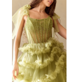 AMELIA COUTURE BEADED CORSET TOP, RUFFLE BALLGOWN W/SLIT 8900