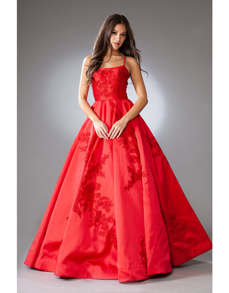 AMELIA COUTURE SATIN BALLGOWN, LACE EMBRD. SU074