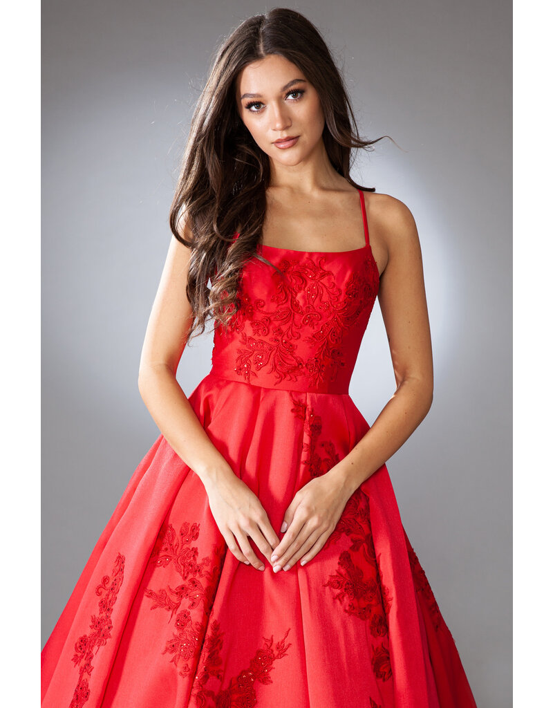 AMELIA COUTURE SATIN BALLGOWN, LACE EMBRD. SU074