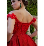 Off the shoulder glitter 3D flower A-line short gown 5120J