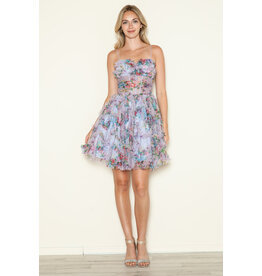 Spaghetti strap floral ruffle short a-line 9672 Spaghetti strap floral ruffle short a-line 9672
