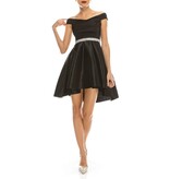 Duulce Satin off the shoulder beaded belt a-line short gown 16129
