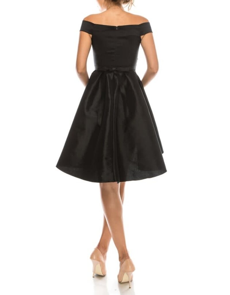 Duulce Satin off the shoulder beaded belt a-line short gown 16129