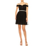 Duulce Off the shoulder glitter mesh short a-line gown 16425