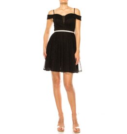 Duulce Off the shoulder glitter mesh short a-line gown 16425