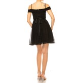 Duulce Off the shoulder glitter mesh short a-line gown 16425