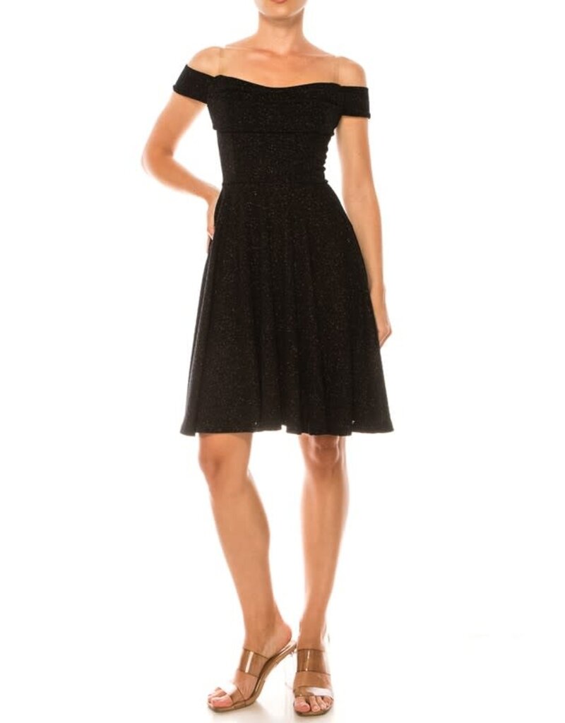 Duulce Off the shoulder glitter short A-line gown 16429