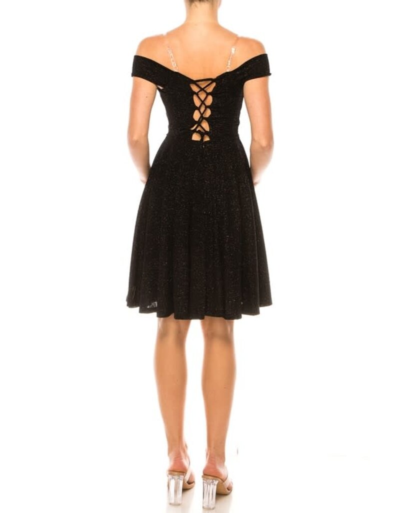 Duulce Off the shoulder glitter short A-line gown 16429