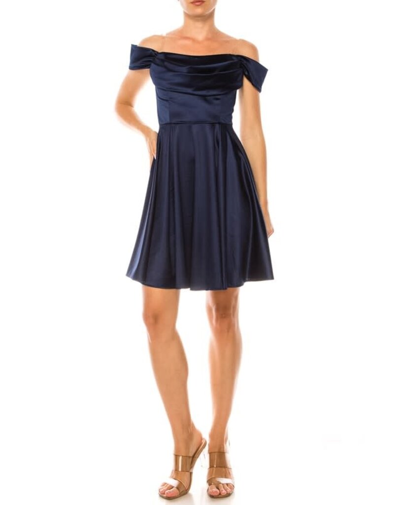 Duulce Off the shoulder rouched short a-line gown 16430