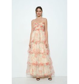 INA Strapless rouched bodice ruffle floral gown 12333