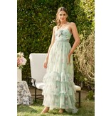 INA Halter rouched bodice floral ruffle gown 12338