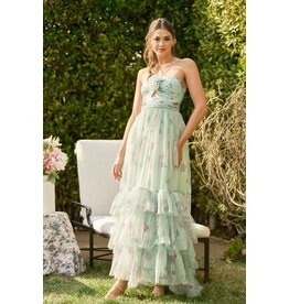INA Halter rouched bodice floral ruffle gown 12338