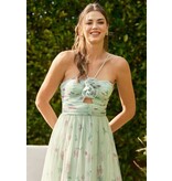 INA Halter rouched bodice floral ruffle gown 12338