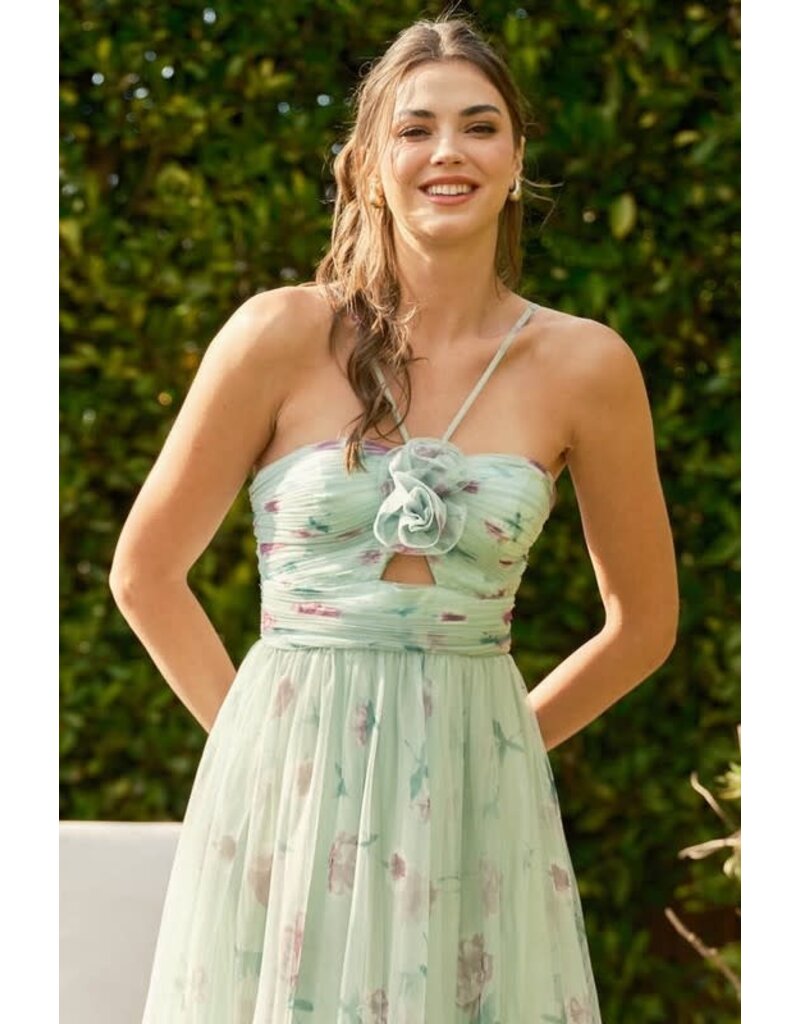 INA Halter rouched bodice floral ruffle gown 12338