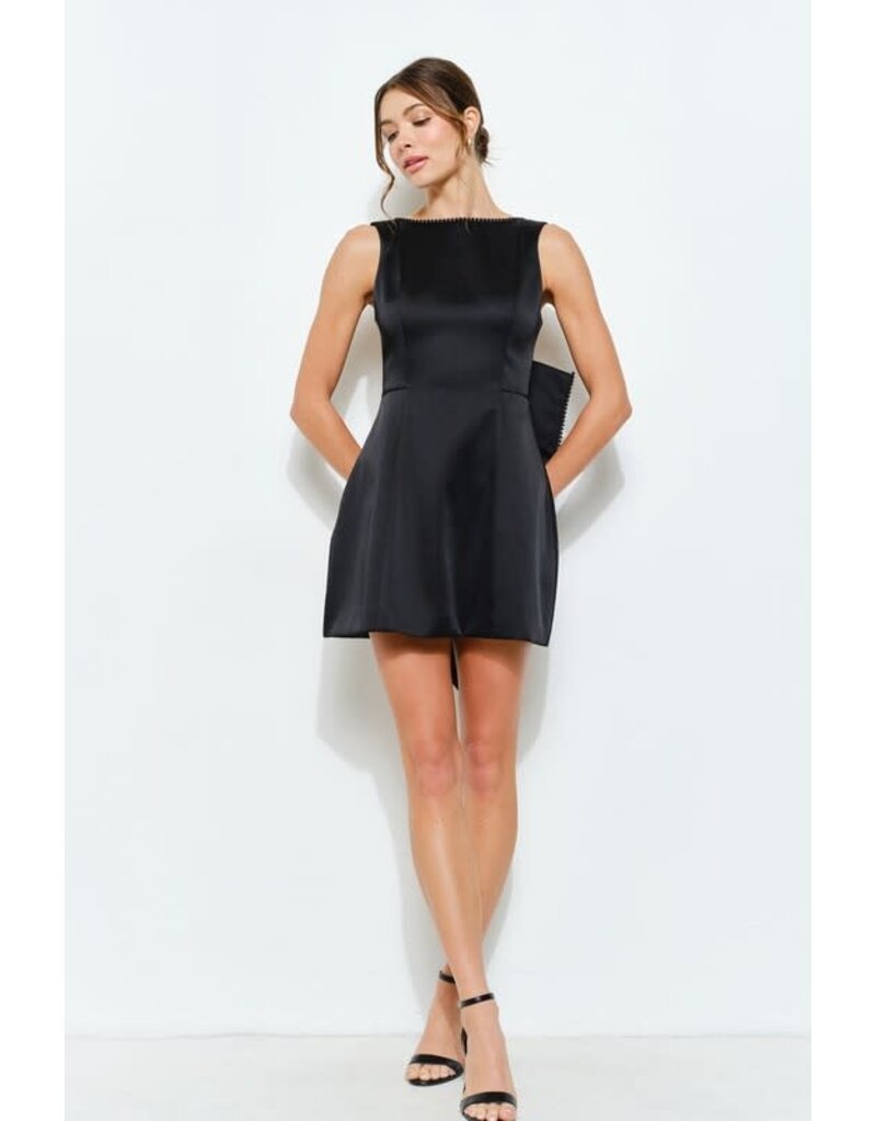 INA High neck satin beaded trim short bow dress 12347