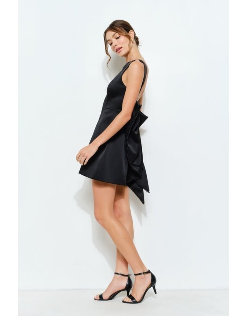 INA High neck satin beaded trim short bow dress 12347