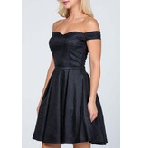 La Scala Off the shoulder glitter short A-line gown 25759