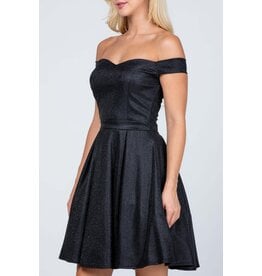 La Scala Off the shoulder glitter short A-line gown 25759