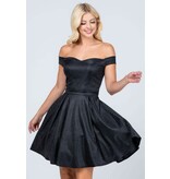La Scala Off the shoulder glitter short A-line gown 25759
