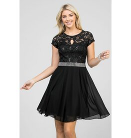 La Scala Lace short sleeve bodice beaded belt chiffon skirt 25390