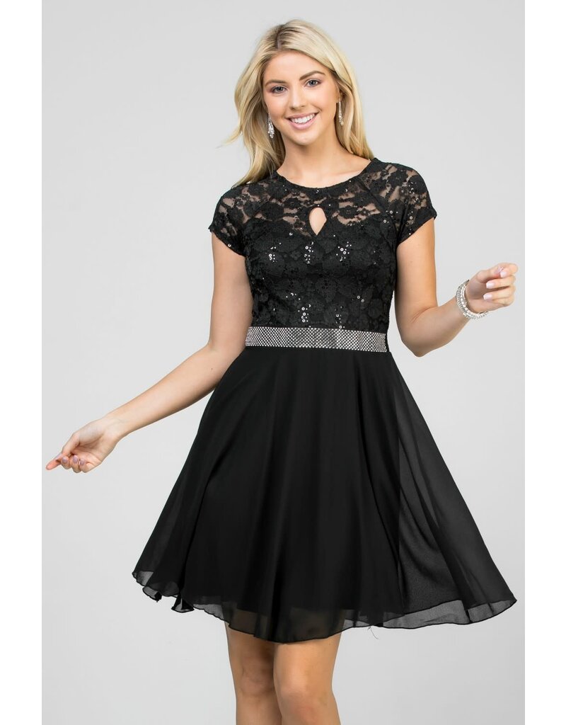 La Scala Lace short sleeve bodice beaded belt chiffon skirt 25390