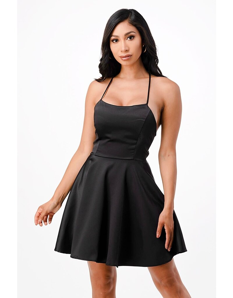 La Scala Spaghetti strap satin lace up back short gown 25713