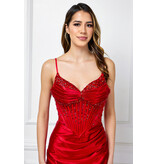 AMELIA COUTURE Spaghetti strap satin beaded fitted corset short gown 9063S