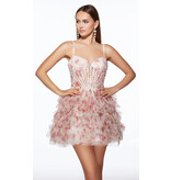Spaghetti strap pearl beaded corset bodice ruffle skirt 3025013