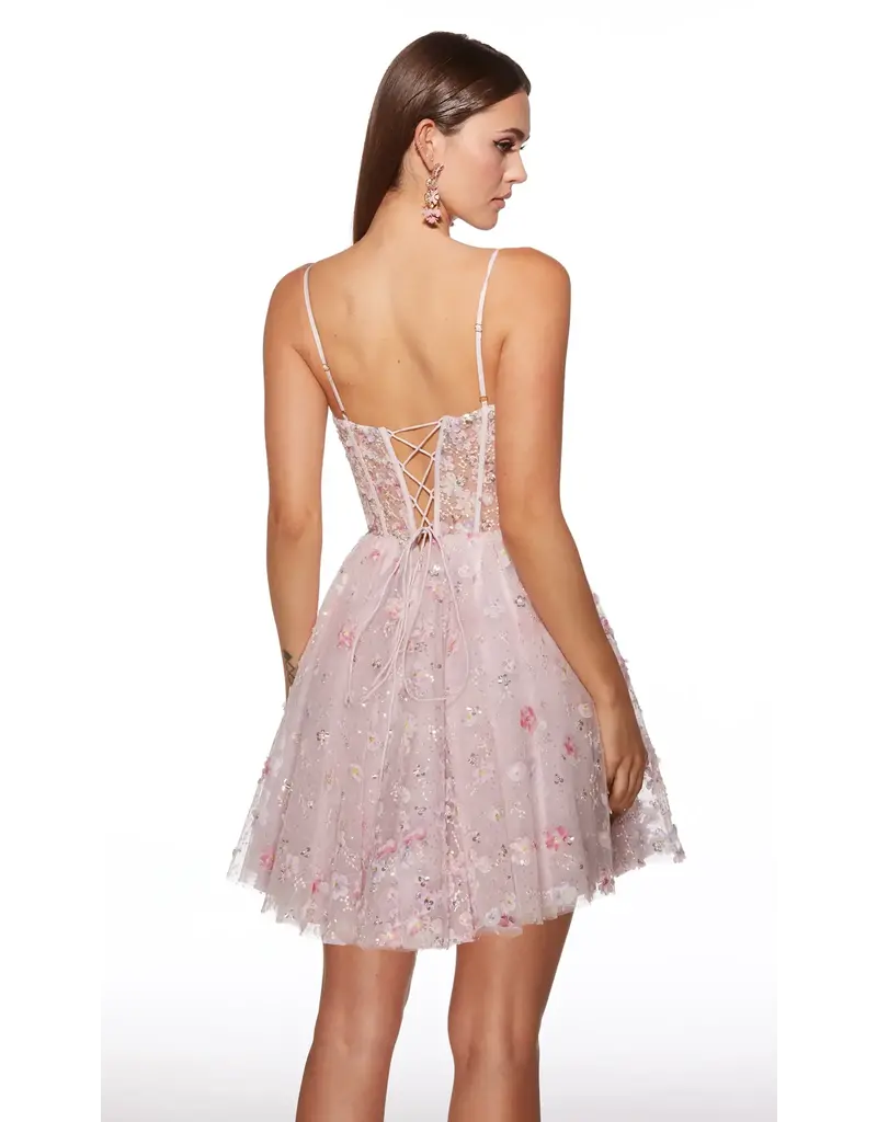 Spaghetti strap 3D sequin flower a-line 3025003