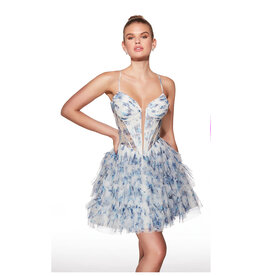 Spaghetti strap print ruffle corset a-line 3025078