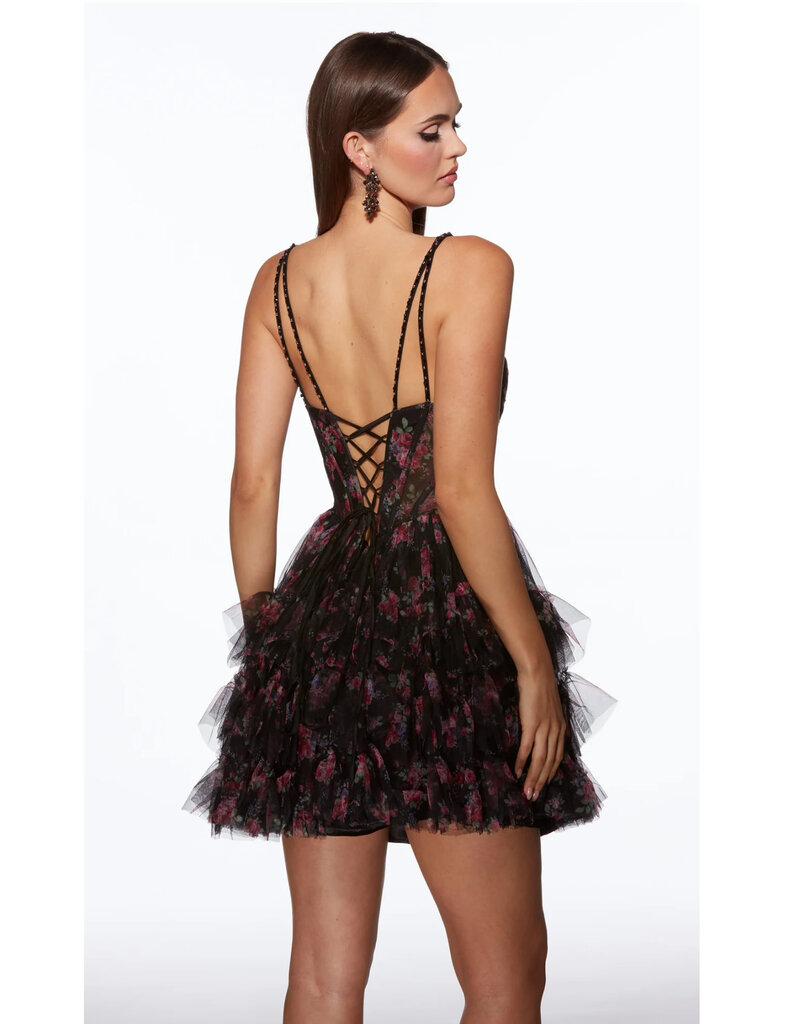Spaghetti strap print ruffle corset a-line 3025078