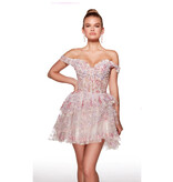 Off the shoulder beaded ruffle print a-line 3025004