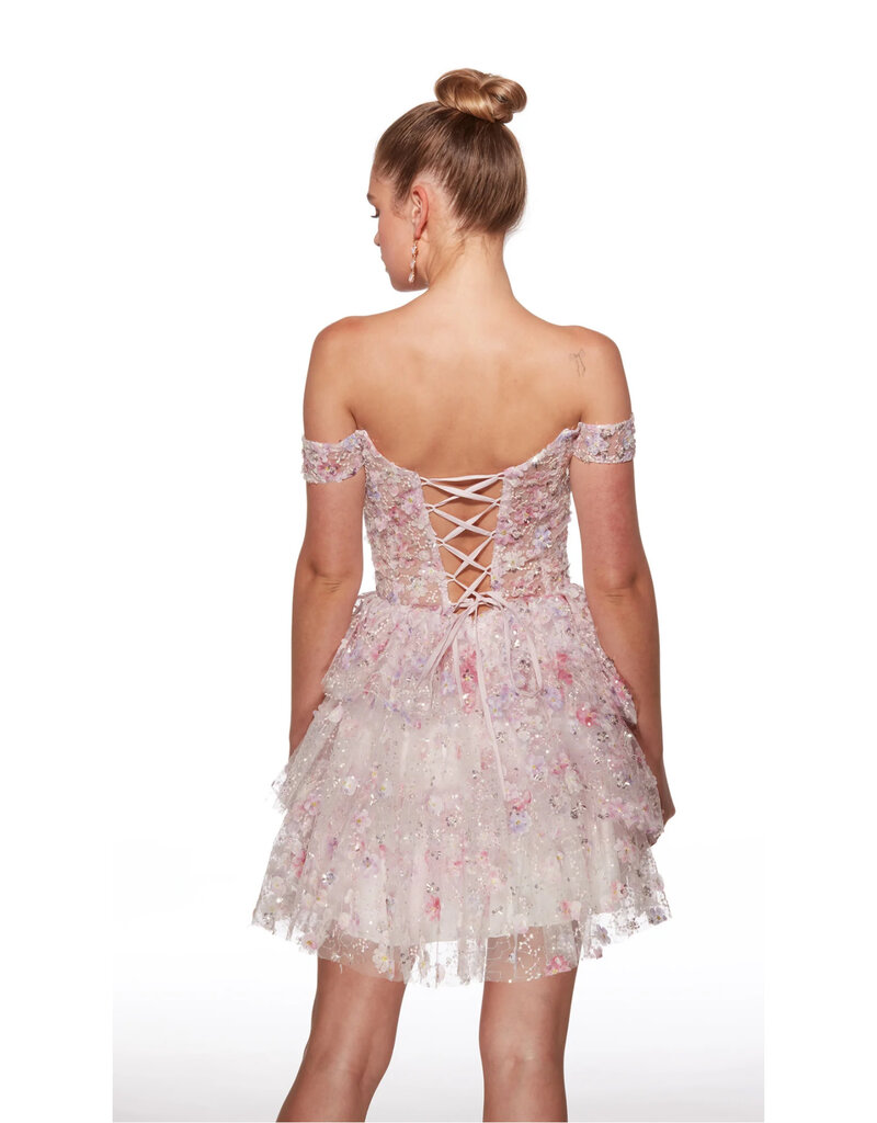 Off the shoulder beaded ruffle print a-line 3025004