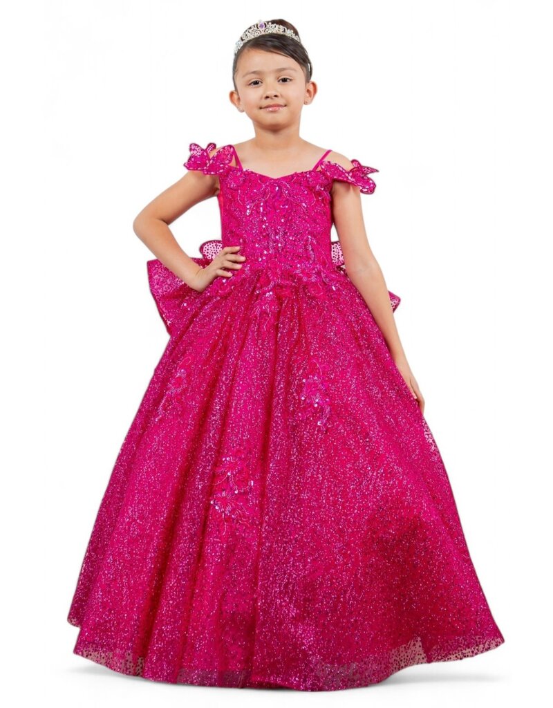 Ruffle back butterfly accent long dress 8120