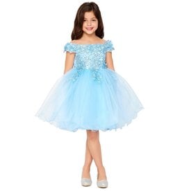 Off the shoulder 3D flower short tulle gown 9085