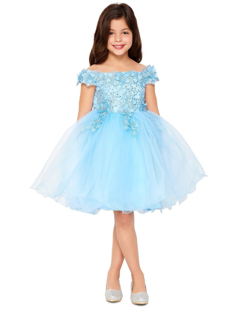 Off the shoulder 3D flower short tulle gown 9085