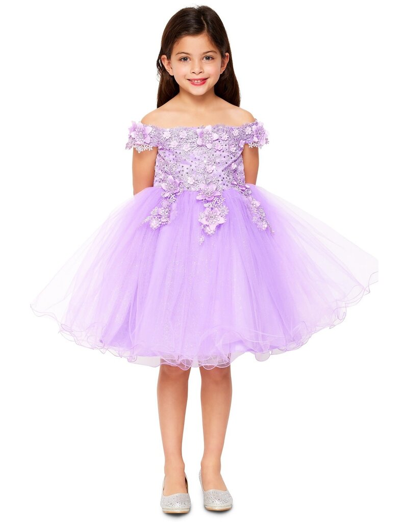 Off the shoulder 3D flower short tulle gown 9085