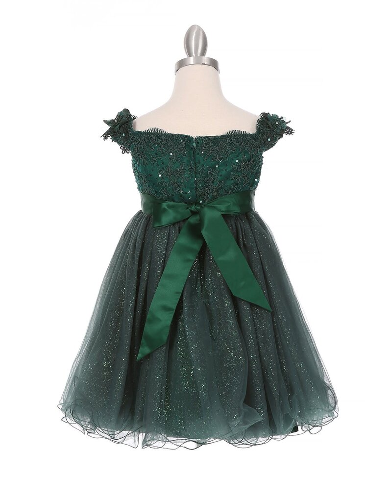 Off the shoulder 3D flower short tulle gown 9085