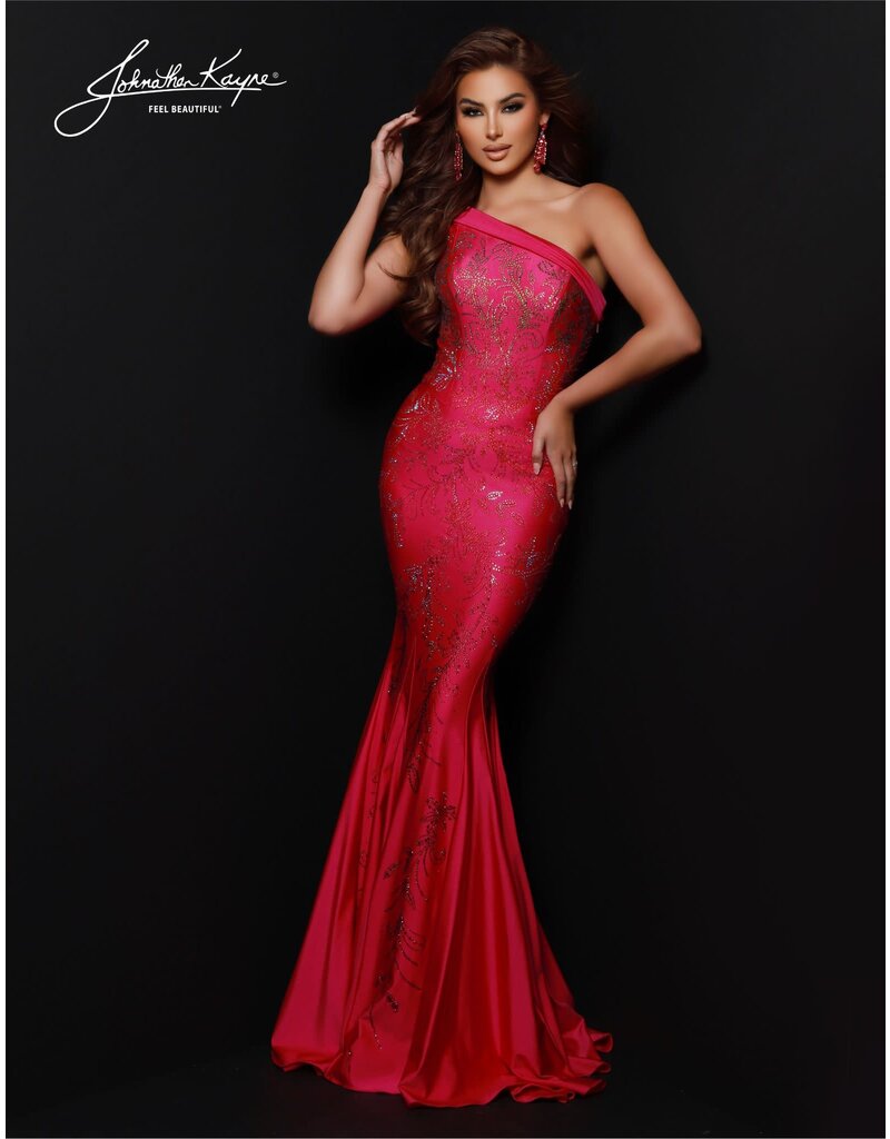 One shoulder jeweled accent fitted jersey 2872