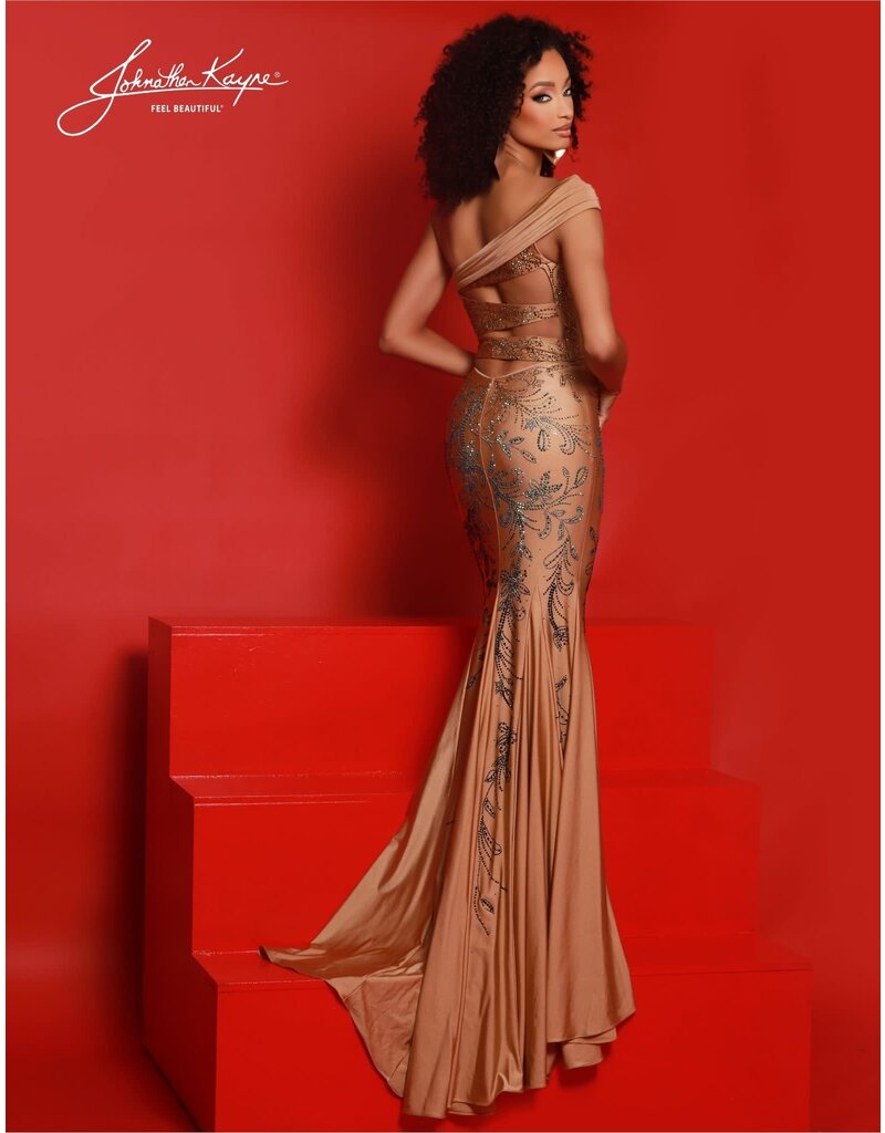 One shoulder jeweled accent fitted jersey 2872